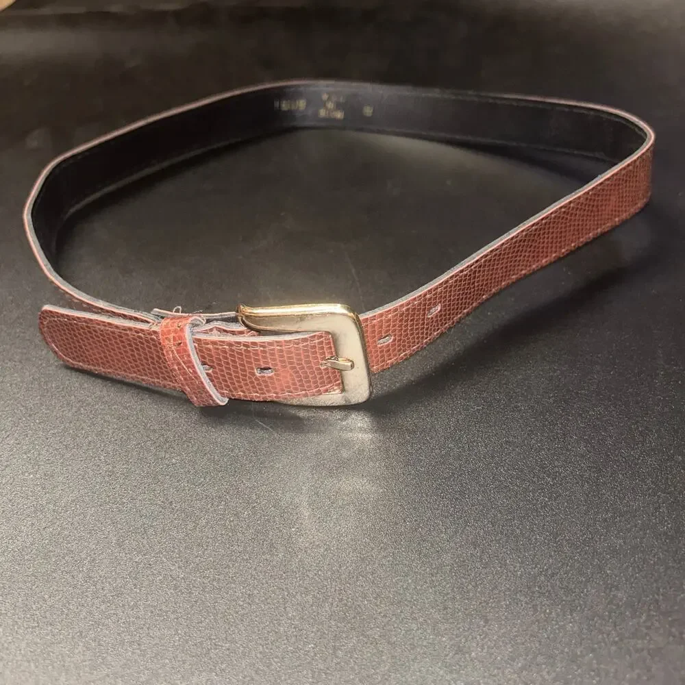 Brown Textured Faux Leather Gold-Tone Hardware Adjustable Belt Women's Size 8